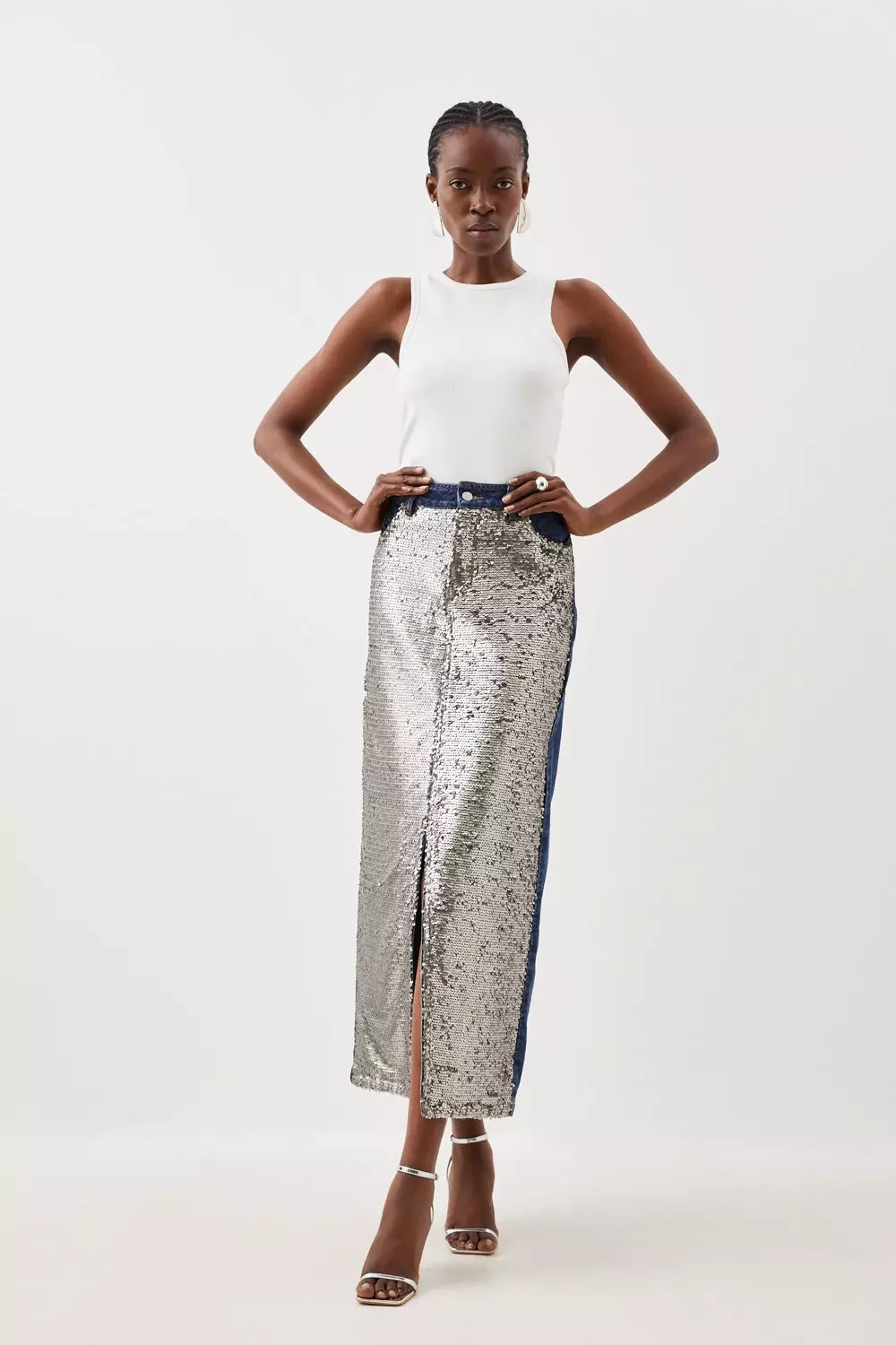 Denim Sequin Maxi Skirt Karen Millen